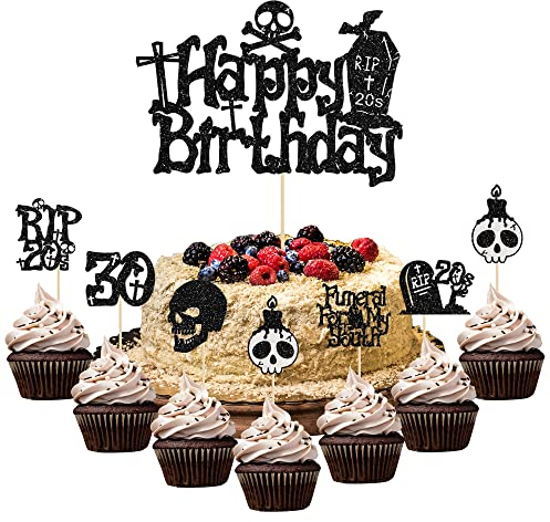 Gyufise 25Pcs RIP 20s Cupcake Toppers Death to My 20s Cake Toppers RIP to My 20s Birthday Decorations Death to My Twenties Party Decorations for Men Women 30th Birthday Party Decorations