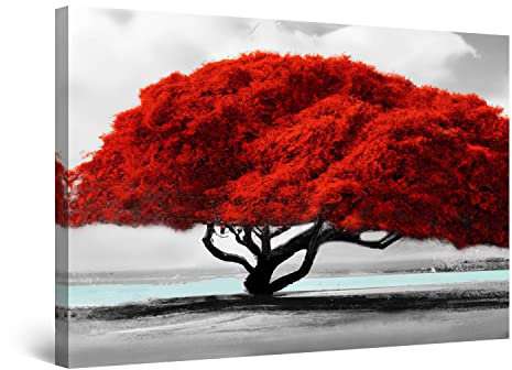 Startonight Quadro su Tela - Pittura del Fiume dell'albero Rosso - Grande Opere d'Arte Pronte per Appendere Stampa Moderna e Contemporanea 80 x 120 cm Idea Regalo Elegante Luminoso al Buio