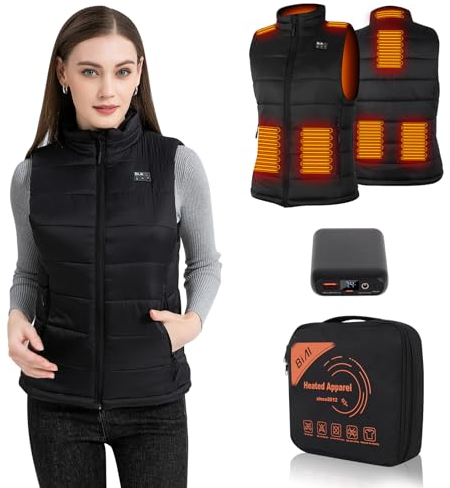 BIAL Veste Chauffante Femme avec Batterie 16000mAh 7.4V Incluse,Gilet Chauffant et 3 Températures Réglables,Doudoune Chauffante Femme pour Ski en Plein air Randonnée Chasse Camping