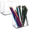 2Pcs Acrylic Pen Holder With 2 Compartments, Square Pencil Organizer, Transparent Cup for Makeup Brushes, Clear Storage Basket for School, Home, Office