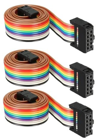 DMiotech 3er Pack 10-poliges IDC-Flachbandkabel 48 cm 2,54 mm Pitch Breadboard Jumper-Kabel für elektronische Projekte