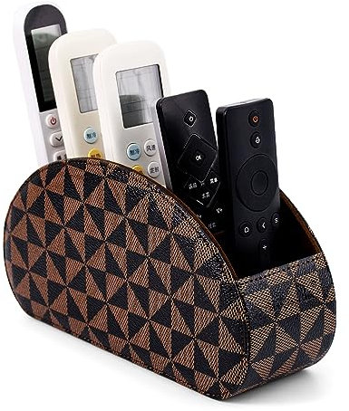 SANQIANWAN Fernbedienungshalter für Aufbewahrungsbox aus PU-Leder, Fernbedienungshalter mit 5 Fächern für TV-Receiver, DVD, Schreibtisch, Stift, Küche, Badezimmer, Make-up (braunes Dreieck)