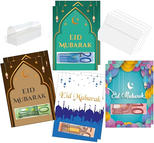 8 Stück Ramdan Eid Mubarak Geldkarte Bayram Glückwunsch Karte Dekoration Zuckerfest (Design Mix Large)