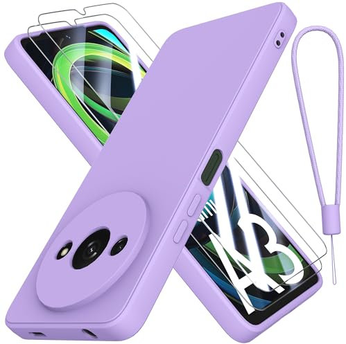 THIYUFUNS Funda con Xiaomi Redmi A3 4G con 2 Protector Pantalla Cristal Templado,Redmi A3 Carcasa de TPU Silicona Bumper Líquida Ultra Delgado Cover (6.71) - Morado
