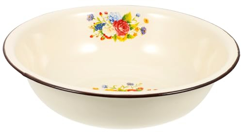 Luxshiny Enamel Bowl Large Enamelware Mixing Bowl Vintage Enameled Basin Dough Soup Bowl Fruit Washing Basin Salad Ramen Serving Bowl Food Dinner Plate for Home Kitchen