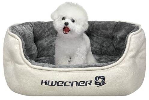 KWECNER Hundebett für kleine Hunde - Waschbares, Flauschiges Katzen Bett - Hundekörbchen für kleine Hunde mit Rutschfester Unterseite - Grauer Katzenkorb zum Schlafen und Kuscheln (Creme Weiß)