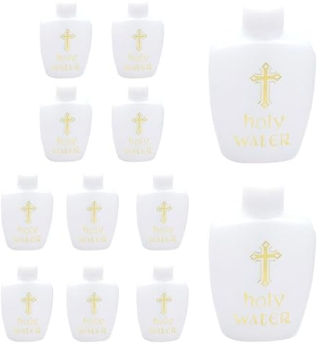 12 botellas de agua bendita de 2 onzas, contenedor de plástico para agua bendita, católico, cristiano, botella de agua bendita, botella de agua de plástico recargable con cruz dorada para el hogar,