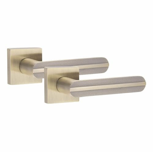 Golden Grace 1 Pair Modern Lima Knurled Design Antique Brass Premium Door Handles Square Rose