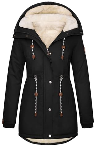 TOMEEK Damen Winterjacke Winter Warm Wintermantel Damen Lang Winterparka mit Teddyfell Gefüttert Kapuzenmantel Mantel Parka Damen-Mäntel Jacke Fleecemantel Skijacke