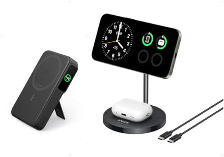 Anker MagGo Qi2-zertifiziertes 15W Power Bank & Magsafe 2-in-1 Induktive Ladestation - Schwarz