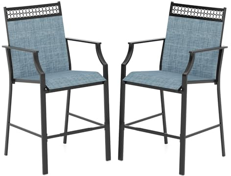 GIANTEX 2er Set Gartenstühle, Balkonstuhl mit Armlehne & Fußstütze, Gartensessel Outdoor, Terrassenstühle für Garten, Pool, Balkon & Terrase, belastbar bis 180kg (Blau)