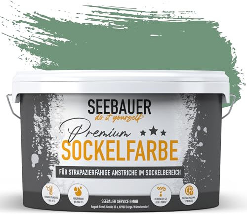 SEEBAUER diy Sockelfarbe Grün 2,5L für Außen (No. 754 Lime Tingle) Rissfüllende Spezialfarbe für Fassade, Sockel und Dach - Geeignet für Putz, Mauerwerk und Beton