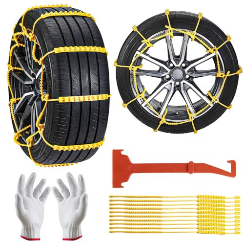 GOHHME Schneeketten 10 PCS Neues 2024 Design Hochwertige Nylon-Konstruktion Verbesserte Traktion mit 11 Anti-Rutsch-Spikes Einfache werkzeuglose Installation Schneeketten Einfach 165mm-260mm