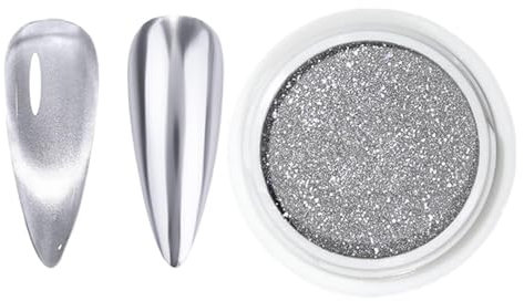 Chrom-Nagelpulver – Nagel-Chrom | Chrompulver | Nagel-Chrom-Pulver | Silberner Spiegeleffekt Chrom für Nägel | Katzen-Magnetpulver | Maniküre holographisches Pigment für Nageldesign