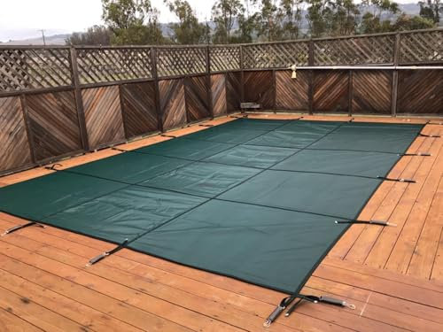 Bâche Couverture de Piscine Hiver Couverture De Sécurité Pour Piscine Enterrée Pour Terrasse En Bois, Automne/ Hiver Couverture De Protection Pour Piscine Carrée/ Rectangulaire/ Ovale/ Réniforme(20x34
