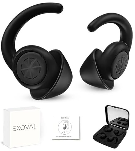 Exoval Tappi Orecchie Dormire per Adulti - Tappi per Orecchie Antirumore in Silicone BPA Free, Protezione Udito con Alta Attenuazione Rumore, Loop Earplugs per Giovani, Colore Nero