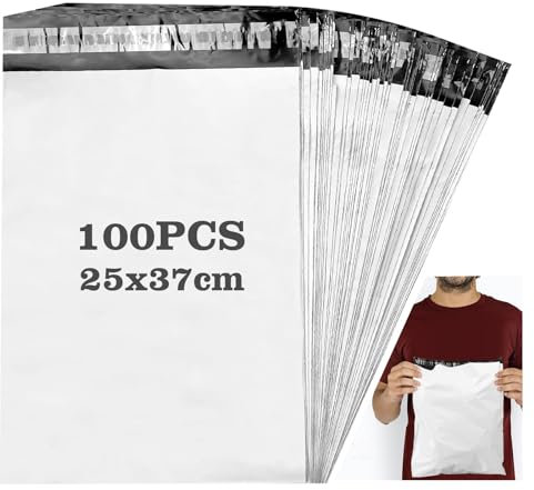 100 Stück Plastik Versandbeutel, 25×33cm Wasserdichte Versandtaschen Warensendung, Versandtüten Für Kleidung mit Selbstklebeband, Grau Blickdicht, Geeignet für Warenverpackung, Logistischen Versand