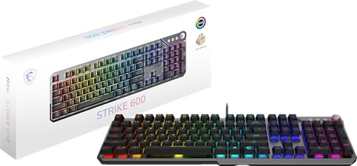 MSI Strike 600 - KAILH Midnight PRO Silent Tactile SWITCHES - Ergonomic Keycaps, Anti-Slip Base, Per-Key RGB Mystic Light, USB 2.0 - Full-Sized