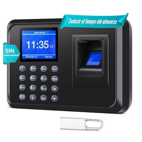 Mokhike Control Horario Empleados, Reloj de Fichar, Maquina de Fichar, Fichaje Empleados con Sistema Española LCD Memoria de 8GB, con Capacidad de 1000 Huellas de fichar (No se Requiere Internet)