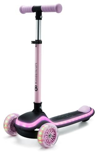 Kinderkraft RAKET Kinderroller ab 1 Jahr bis zu 50 kg, Scooter, Tretroller, LED Räder, Höheverstellbare Lenker, Modernes Design, Rosa