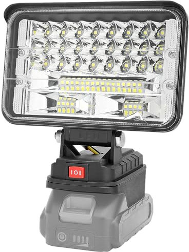 Radikor Lampada a Batteria per Makita 18V, 5 pollici 50W Lampada da Lavoro a LED Proiettore Portatile Lampada da cantiere, 2 Impostazioni di Luminosità, 2 Ricarica USB (senza batteria)