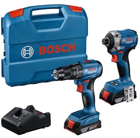 Bosch Professional 18V System Avvitatore con percussione a batteria GDR 18V-215 + Trapano-avvitatore GSB 185-LI (incl. 2x GBA 18V 2.0Ah, caricabatteria GAL 18V-20, valigetta)