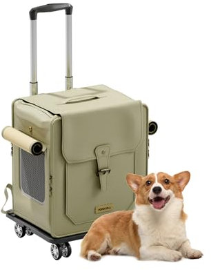 Galatée Haustier-Rucksack Mit Rädern, Haustier-Buggy, Hunde-Reisetasche Mit Abnehmbaren Rollrädern, Hunde-Rucksack Mit Mesh-Belüftungsfenstern(Grün)