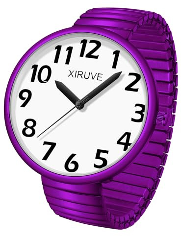 XIRUVE Damen Herren Gut Lesbar 43mm Gehäuse mit Große Ziffern Weißes Zifferblatt Edelstahl Zugarmband Analog Quarz Armbanduhr