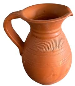 Handcrafted Terracotta Water Pitcher, Traditional Clay Jug with Handle, Rustic Orange with Lid