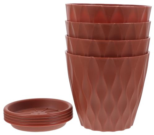Toyvian 4pièces Lot de Grands Pots De Fleurs Ronds Décoratifs avec Soucoupe Et Rouges pour Plantes Intérieur Et