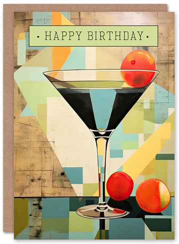 Artery8 Happy Birthday Modern Art Deco Martini Painting Birthday Card