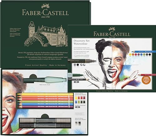 Faber-Castell 117520 - Zeichenset Discovery 12-teilig, inkl. Albrecht Dürer Aquarellstifte und Wassertankpinsel, Künstlerbedarf für Einsteiger