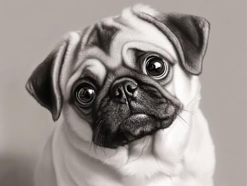 Mops Diamond Painting Erwachsene Groß XXL 20x30cm, 5D Diamond Painting Einfarbig, DIY Runden Steine Kristall Kunst Basteln Erwachsene Anfänger Set, Wand Deko Wohnzimmer, Geschenke für Frauen ML-E3Z