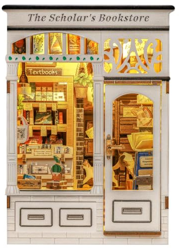 CUTEBEE Book Nook Kits for Adults - DIY Puppenhaus Miniatur mit LED-Licht, Elegantes Verzziertes Holzdesign | Gelehrtes Miniatur-Welt Selbst Bauen (The Scholar's Bookstore)