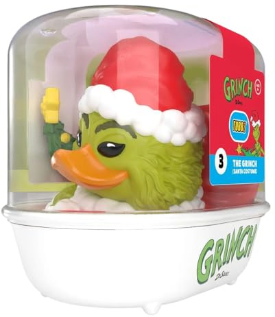 TUBBZ: The Grinch - Santa Outfit Grinch Rubber Duck Collectable Toy 9 cm | Official Grinch Merchandise – Vinyl Figure with Bathtub Display, Holiday Character, Christmas Decor & Novelty Duck Gift