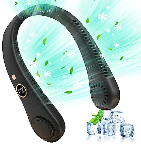 Portable Neck Fan,Wearable Hands Free Fan, Neck Fans USB Rechargeable Personal Fans, 5 Speed Hanging Bladeless Fan,360 Degrees Airflow Neck Fans for Men Women Sports Indoor Outdoor (Black)