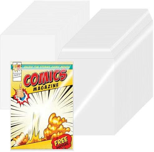 100 Sets Current Size Comic Book Bags and Boards, Reusable Clear Comic Book Sleeves with Double-Sided White Cardboard, Top-Loader Protective Covers for Collectors Comics Storage & Display