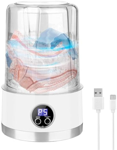 Jubilofex Mini-Waschmaschine, tragbar, 1 l, sanftes wiederaufladbares Gerät, Tiefenreinigungsgerät für Reisen, Wohnheim, Wohnung, Hotel, Camping, Badezimmer
