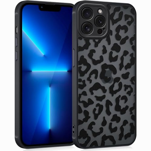 Coqinen Handyhülle für iPhone 13 Pro Max Hülle, Matt Transluzente Case mit Stilvolle Leopard Muster, Silikon Aesthetic Schutzhülle mit Kratzfeste PC Rückseite + Stoßfest TPU Bumper - Schwarz