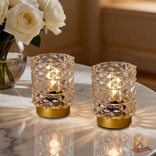 MJ PREMIER Battery Operated Lamp, Small Cordless Lamp with Timer, Clear*2