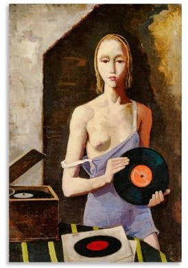 Vintage-Poster mit Expressionisten-Motiv, Frau mit Vinyl-Schallplatte – Karl Hofers der Plattenspieler, Kunstdruck, Heimdekoration, Wandkunst, hängendes Bild, Druck, Schlafzimmer, dekorative Gemälde