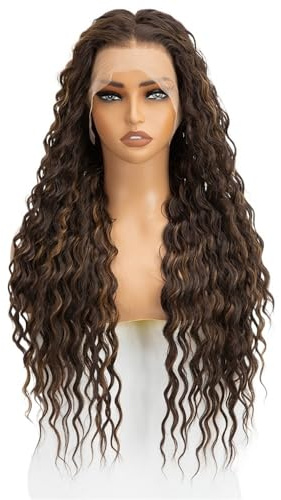 30 Zoll lange, lockige Perücke, 13x4 HD Lace Front, synthetische, kleberlose Perücke for schwarze Frauen Flauschigs und Natürlich(Brown)