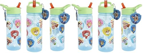Paw Patrol 500ml Kids Water Bottles with Straw by Polar Gear - Back to School Supplies Drinks Bottle with Chase Keyring Charm (Pack of 2)