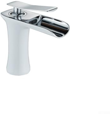 Robinet de lavabo, blanc chromé en laiton massif, cascade, mitigeur d'évier européen peint style antique pour salle de bain (S)