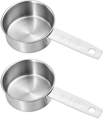2 Pcs 1/3 Cup Stainless Steel Measuring Cups, (80ml, 3oz) Cat Food Scoop 1/3 Cup Scoop Metal Kitchen Measuring Cups Measure Scoops for Wet and Dry Ingredients, Cooking, Baking, Dishwasher Safe