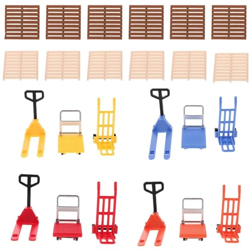 Mini carrello elevatore, piccoli giocattoli da costruzione per bambini, set da gioco realistico per la simulazione del traffico con carrello a mano e sollevatori per pallet per decorazioni da scrivan