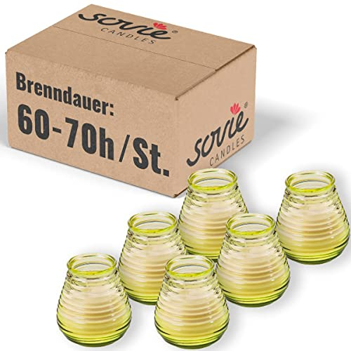 Sovie Candles Glaswindlicht Flairlight Gelb 6 Stück - Windlicht Glas - Kerzen Deko Innen & Außen - Schlichtes Design - 60-70 Std. Brenndauer