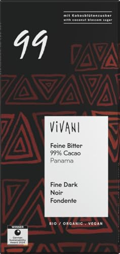 Vivani Organic Dark Chocolate Bar with 99 % Cocoa, 80g