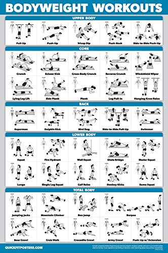Bodyweight Workout Exercise Poster - Body Weight Workout Chart - Calisthenics Routine - (Laminated, 18 x 24)