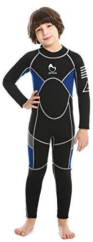 Traje de baño térmico de Neopreno de 3 mm para niños, Traje de baño de una Pieza para Buceo, Traje Complet(Azul, L)